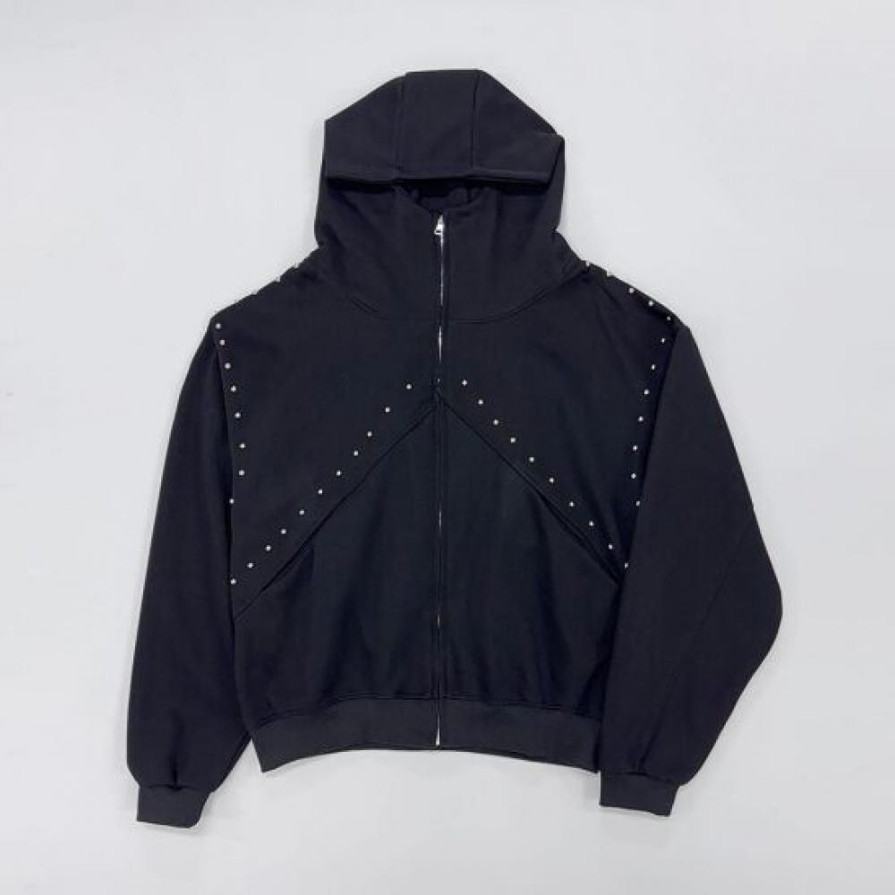 Mizqz Oversized Studded High Neck Hoodie Sweat Zip Up