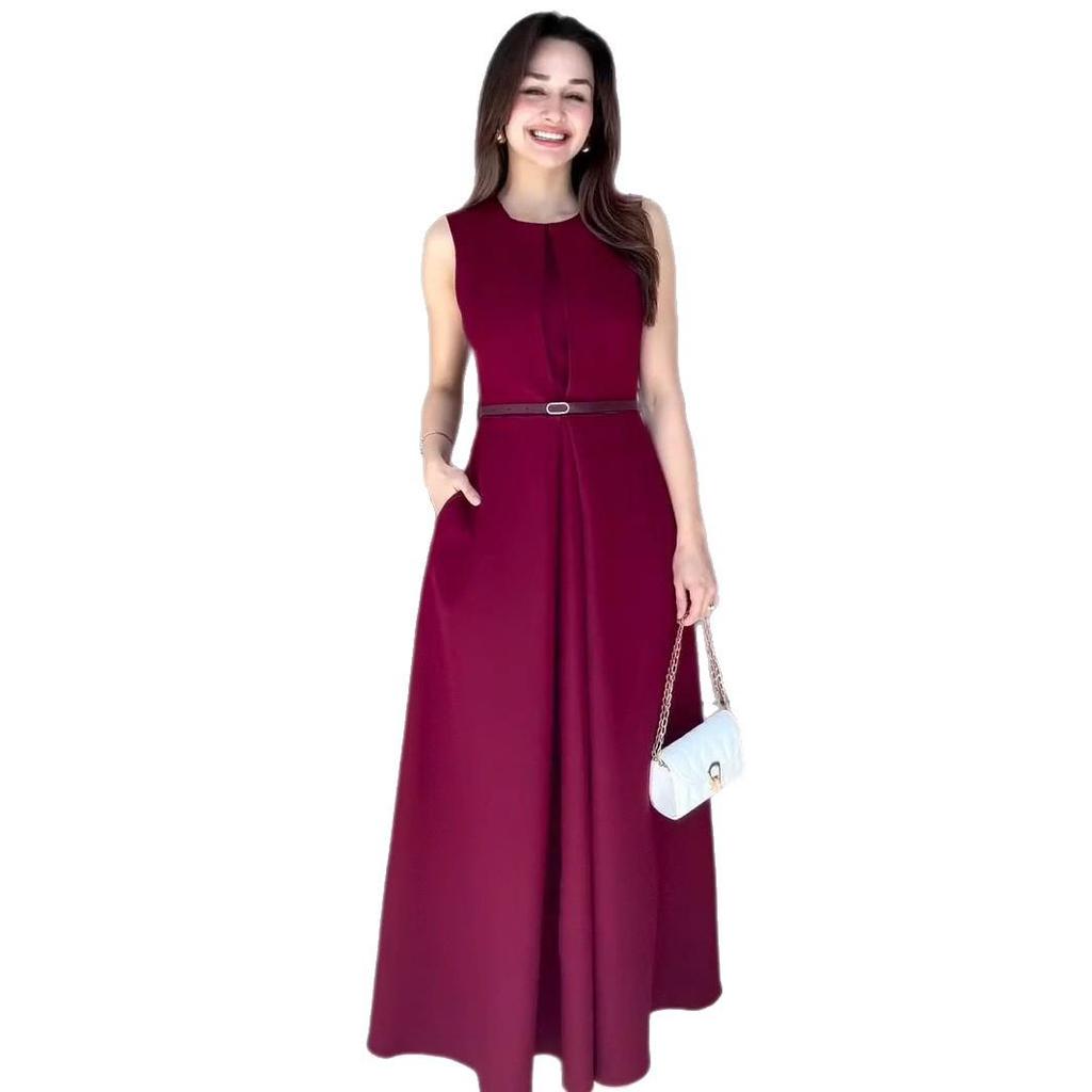 Robe sans manches pour femme, couleur unie, col rond, avec poches - Collection Été 2025