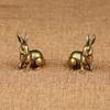 1 Pair Antique Copper Zodiac Lucky Rabbit Statue Ornaments Vintage Solid Brass Animal Miniature Figurine Tea Pet Desk Decoration