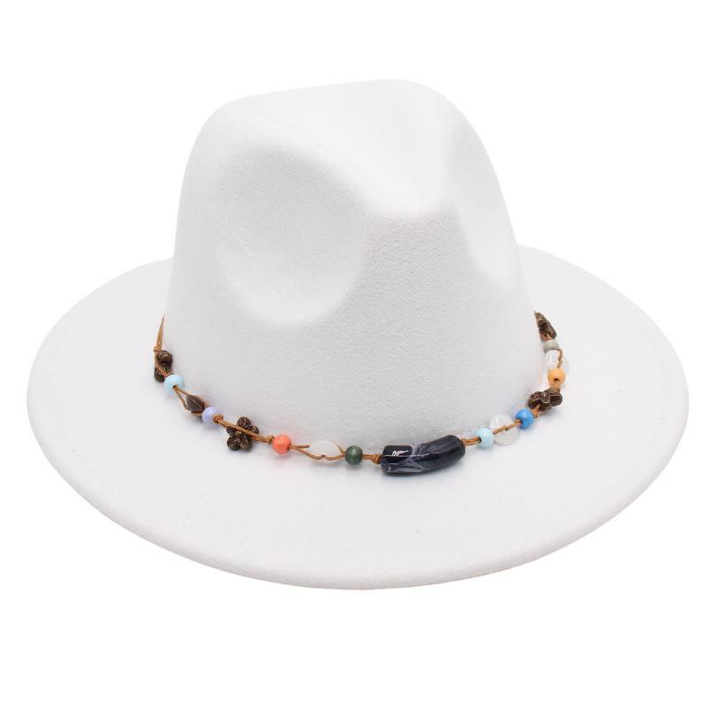 Wholesale New Bead Top Hat Literary Jazz Hat Men'S And Women'S Felt Hat Sunshade Woolen Hat British Tibetan Hat