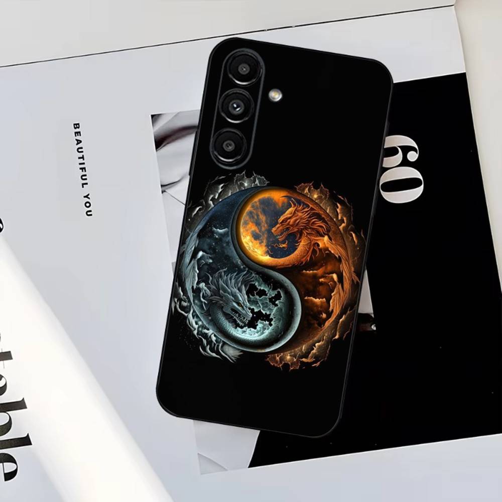 Japanese Art Dragon Yin Yang Phone Case For Samsung S25,S24,S23,S22,S21,S20,S10,Ultra,Plus,Lite,FE,Soft Silicone Black Cover