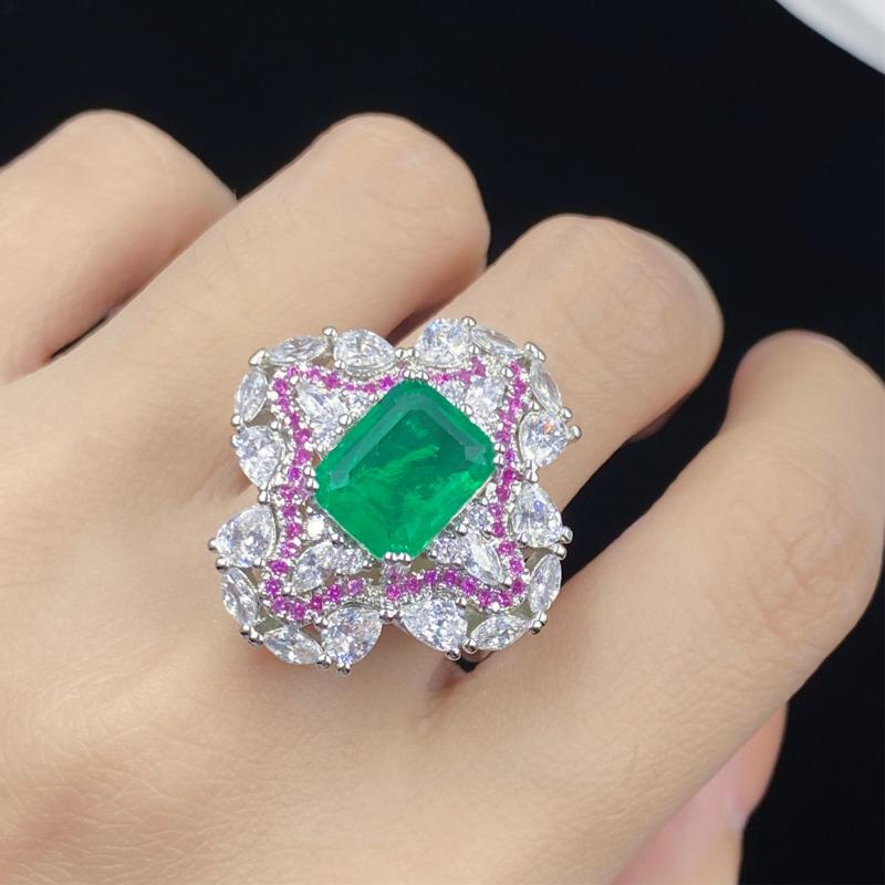 

BELLA BOX Имитация изумрудного турмалина с хлопковой ватой, полный бриллиантов, прямая трансляция, принцесса, квадратное открывающееся кольцо, женский комплект серег с подвеской No.4