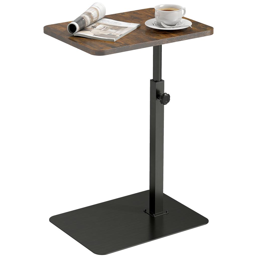 C Shaped Side Table, Small End Table with Adjustable Height and Metal Base for Living Room, Bedroom, Rustic Brown