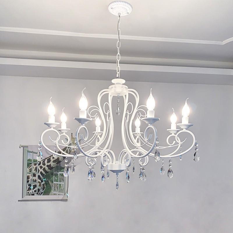 Retro Candle Pendant Light, Living Room Light, Dining Room Bedroom, Simple Rustic Style, Wrought Iron Black Crystal Lighting Fixture