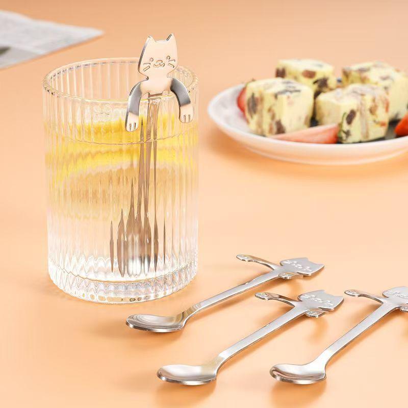 4PCS Creative Cat Shaped Coffee Spoon 304 Stainless Steel Spoon Stirring Sugar Dessert Cup-hanging Design Teaspoon Christmas