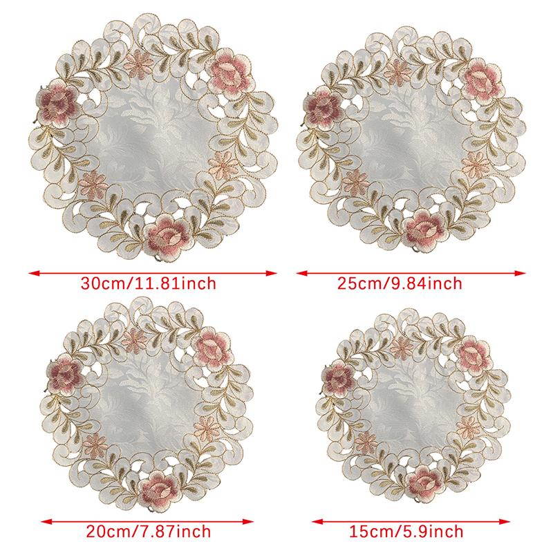 Satin Rose Flower Embroidery Place Table Mat Cloth Pad Cup Doily Napkin Coaster Year Placemat Christmas Wedding Kitchen