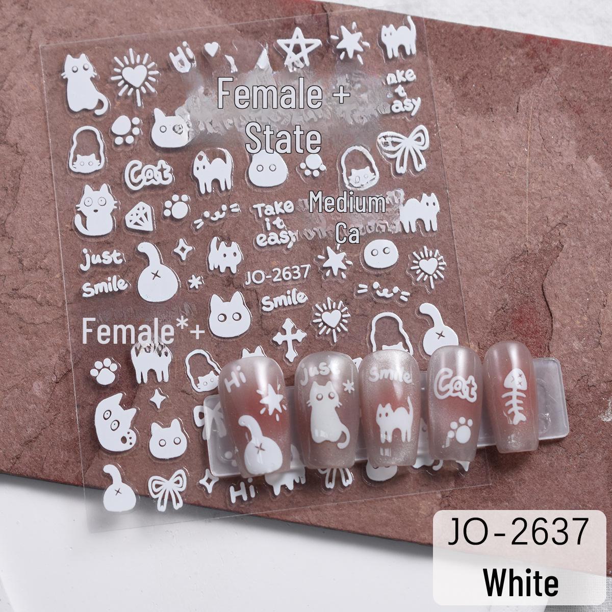 

Cute Cat and Dog Cartoon Nail Art Decals - Black & White DIY Adhesive Stickers