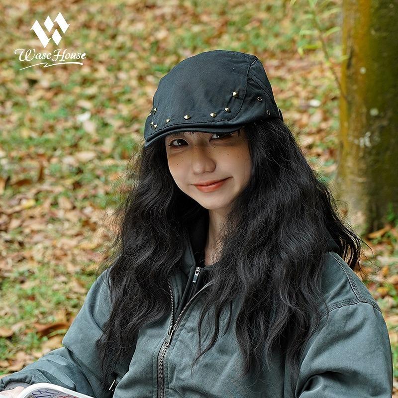 Vintage Rivet Beret Women's Spring and Summer Thin Forward Hat Sunshade Newsboy Hat Peaked Cap Men and Women