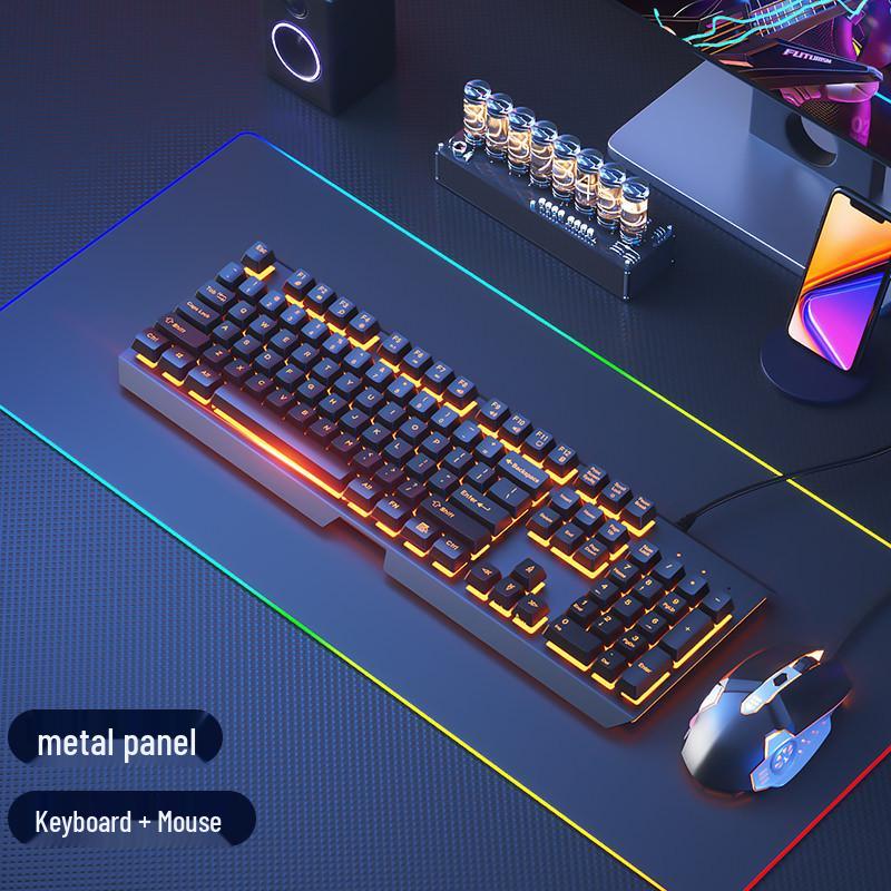 Silent Mechanical-Feel Wired Keyboard & Mouse Set for Gaming and Office