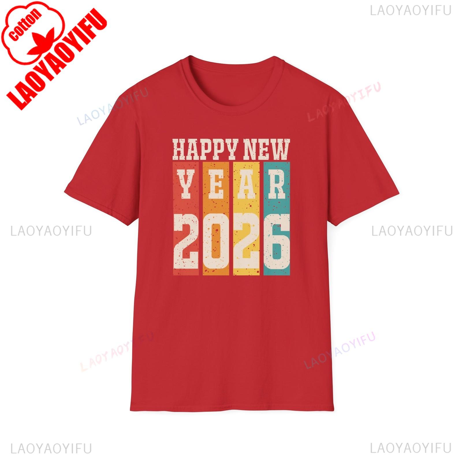 

Happy New Year 2026 Unisex TShirt Retro NYE Distressed Party Simple Vintage Commuter Printed Tshirt Tops Adult Shortsleev S