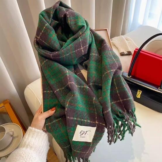 New Mohair Plaid Scarf Women's Winter Thickened Warm Korean Black and White Plaid Imitation Cashmere Shawl