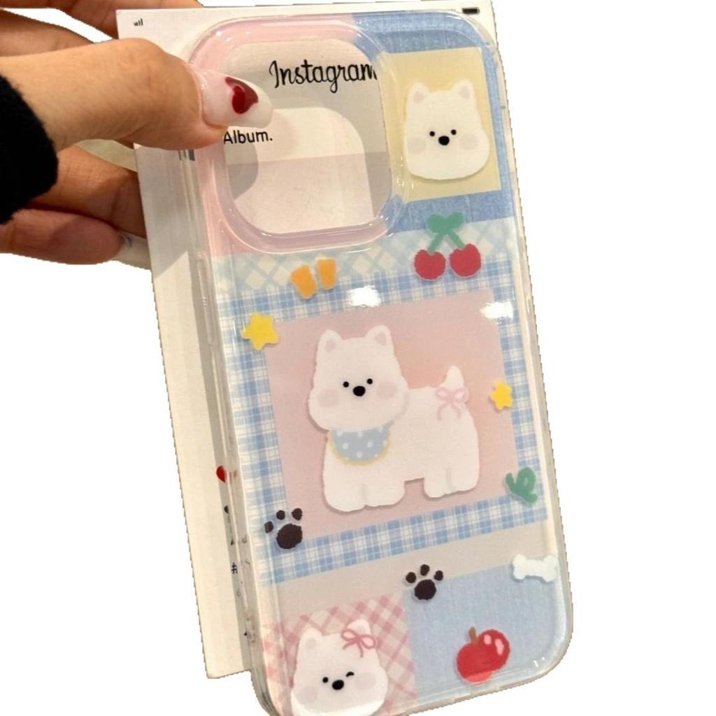 Plaid West Highland Illustration Apple 16/17promax mobile phone case for iP15 white background imd hard case 14/Air