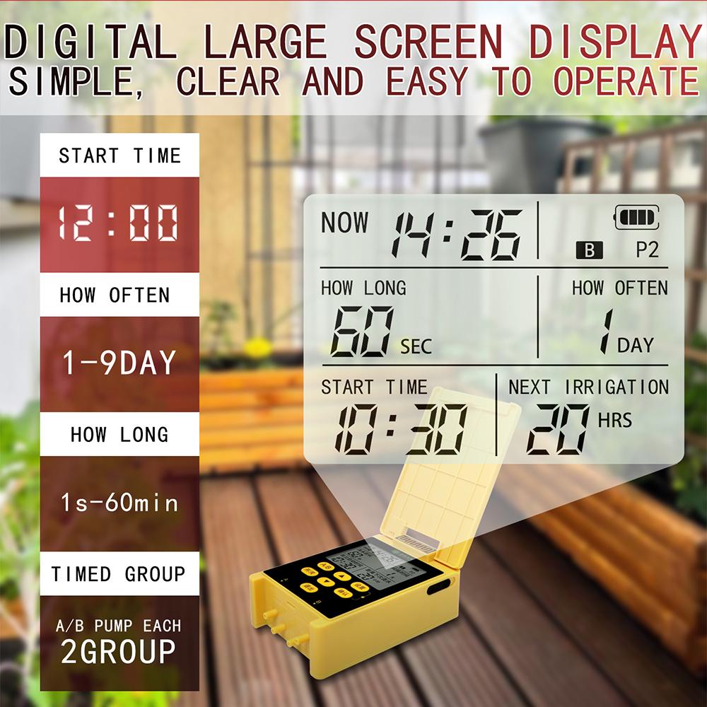 Solar Power Irrigation Water Timer Double Pump Timers Automatic Drip Irrigation System Kit Rain Sensor Flower Watering Device