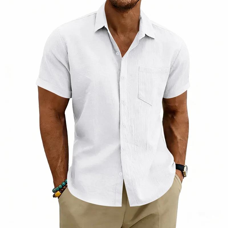 Men's Summer Beach Linen Shirt Breathable Lapel Casual Button Down Short Sleeve Tops White Black Daily Vacation Shirts For Men