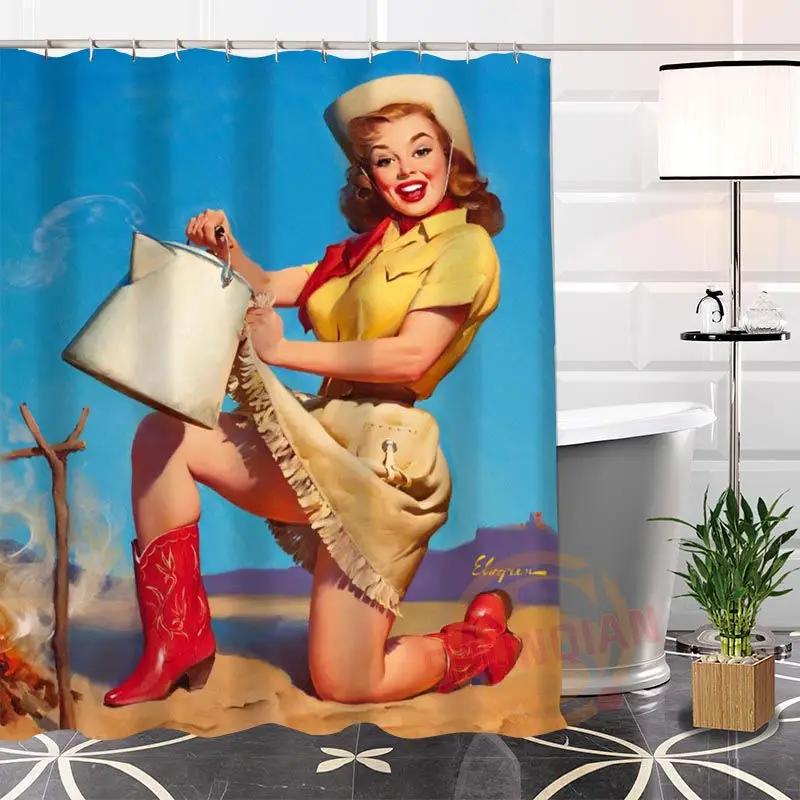 Eco-Friendly Custom Unique Pin Up Girl Modern Shower Curtain Bathroom Waterproof For Yourself H0220-54