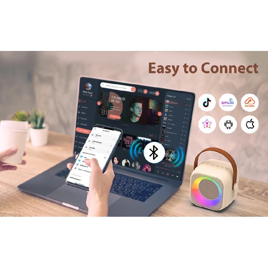 Haomuren Tragbare Karaoke-Maschine mit kabellosem 1 oder 2 Mikrofon, Mini-Bluetooth-Lautsprecher für Kinder, Singen, Familienfeier, Geschenk