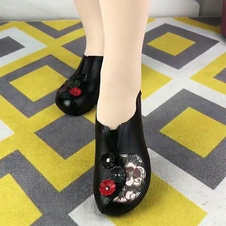 

Spring and Autumn middle-aged and elderly leather shoes square dance real soft leather medium heel thick heel women s shoes soft sole mother shoes eth 35 чёрный