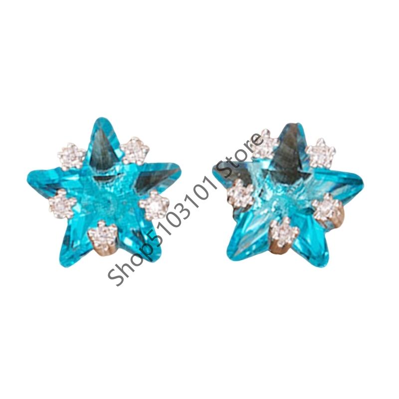

X6HE Geometric Star Studs Earrings Cubic Zirconia Gemstones In Assorted Color Comfortable All Day Wear синій
