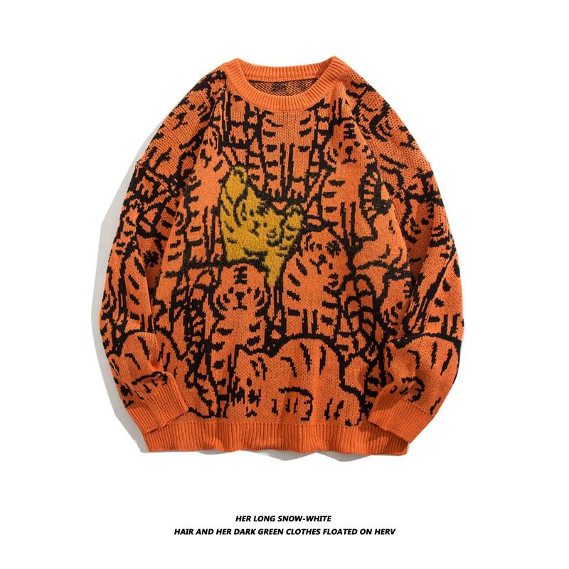 Japanischer Retro-Pullover mit Rundhalsausschnitt und Karomuster in Herzform für Männer und Frauen, locker sitzender Strickpullover für Studenten, trendige Marke, Paar im Lazy-Style