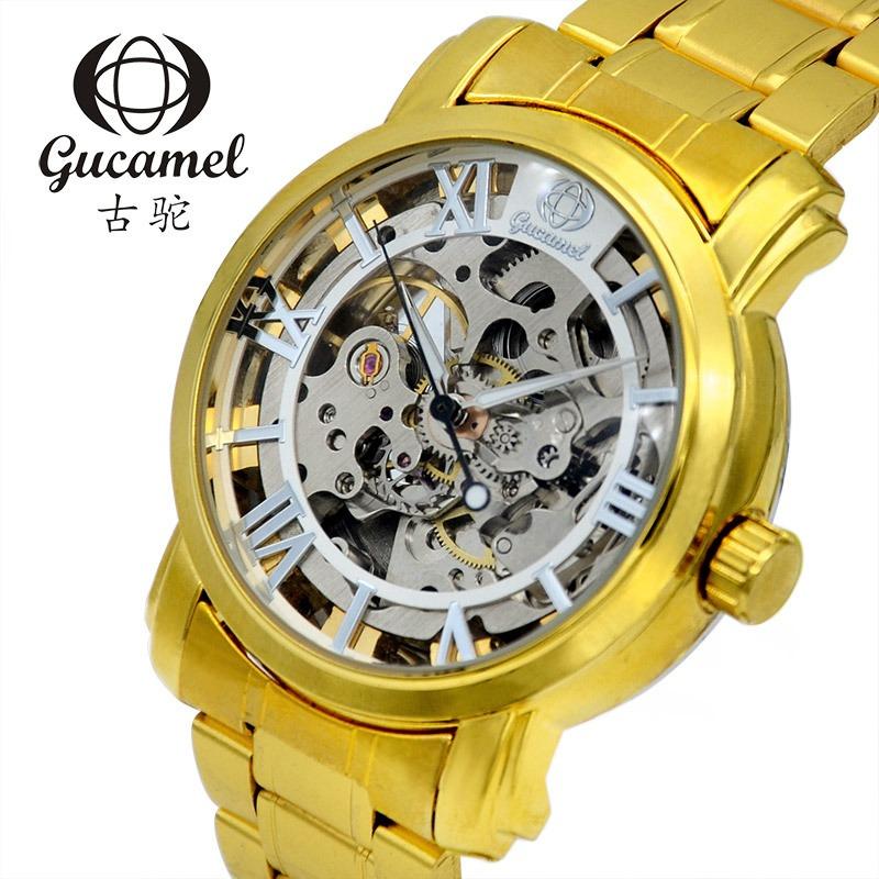 Orologio meccanico da uomo, orologio meccanico automatico scheletrato fashion business da uomo, orologio da uomo tutto oro