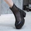 Block Heel Cold Boots Women's Autumn New Round Toe Spliced Mesh Rear Zipper Platform Non-Slip Shorthole Boots