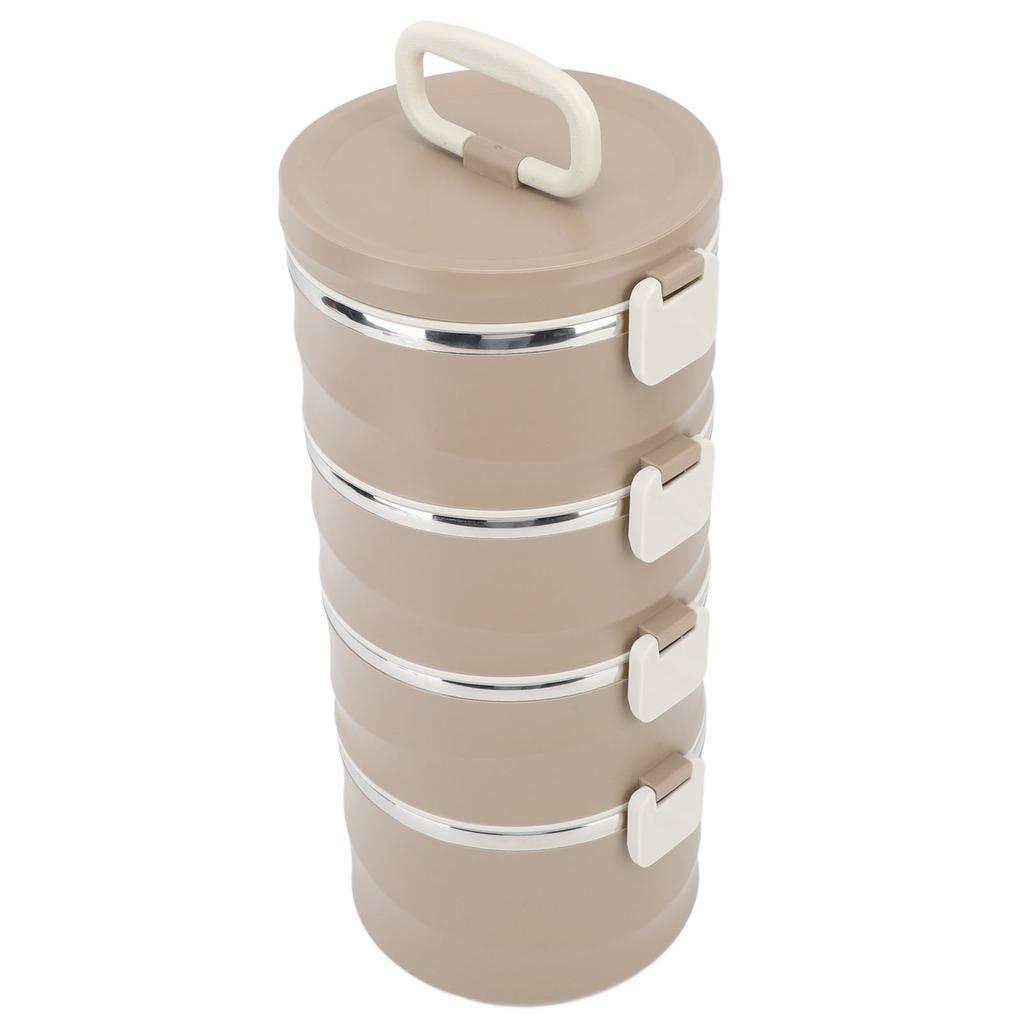 3.3L 4-stöckige isolierte Lunchbox 304 Edelstahl Lebensmittelbehälter Runde stapelbare Bento-Box mit 2