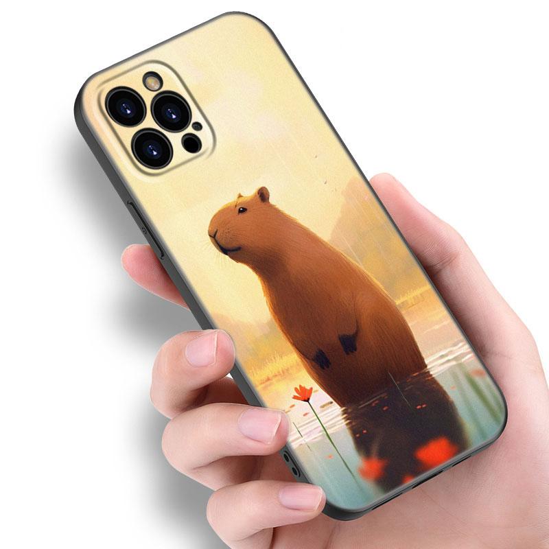Cute Cartoon Capybara Phone Case For Apple iPhone 12 13 Mini 11 14 15 Pro Max 7 8 Plus X XR XS SE 2020 2022 Black Silicone Case