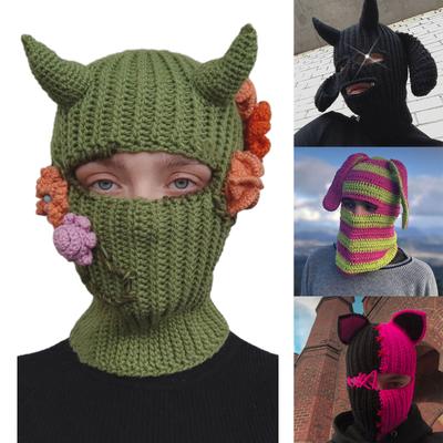 Mädchen Strickmütze Oster Foto Requisite Niedliche Teufelshorn Mütze Kostüm Y2K Oster Horn Dekorationen Winter Strickmützen