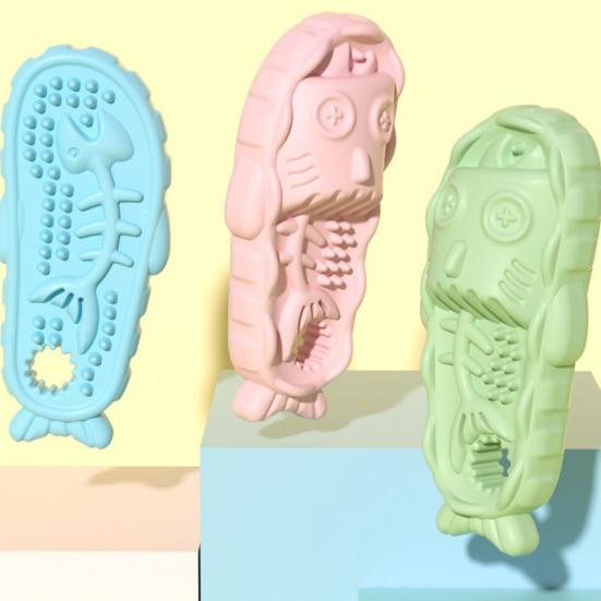 Slipper Dog Chew Toy Bite Resistant Boredom Stress Relief Fishbone Texture Shoes Dogs Teething Cleaning Toy Pet Supplies