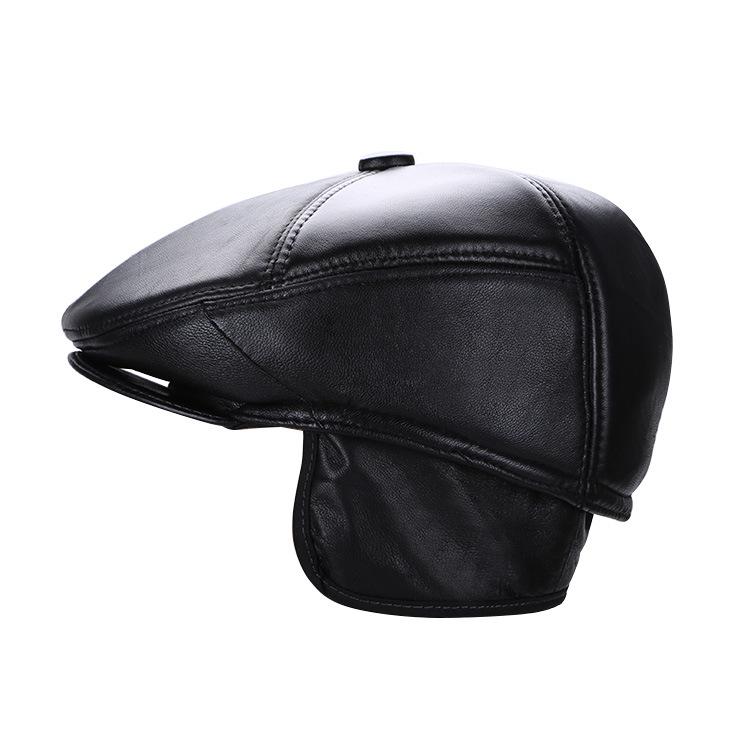 Haining Genuine Leather Sheepskin Men's Winter Beret with Ear Protection