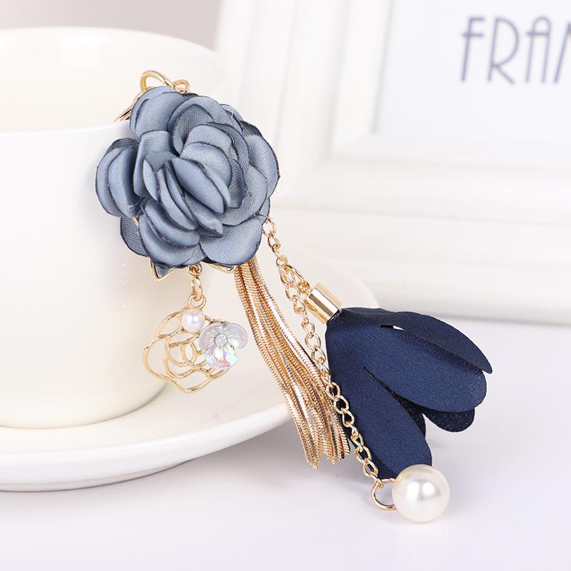 Fabric Flower Long Tassel Keychain Key Chain Keyring Women Handbag Hanging Decor