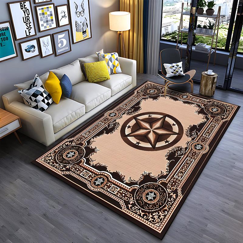 Elegant Star Motif Brown Rug Non-slip Rug Suitable for Living Room and Bedroom Sofas.