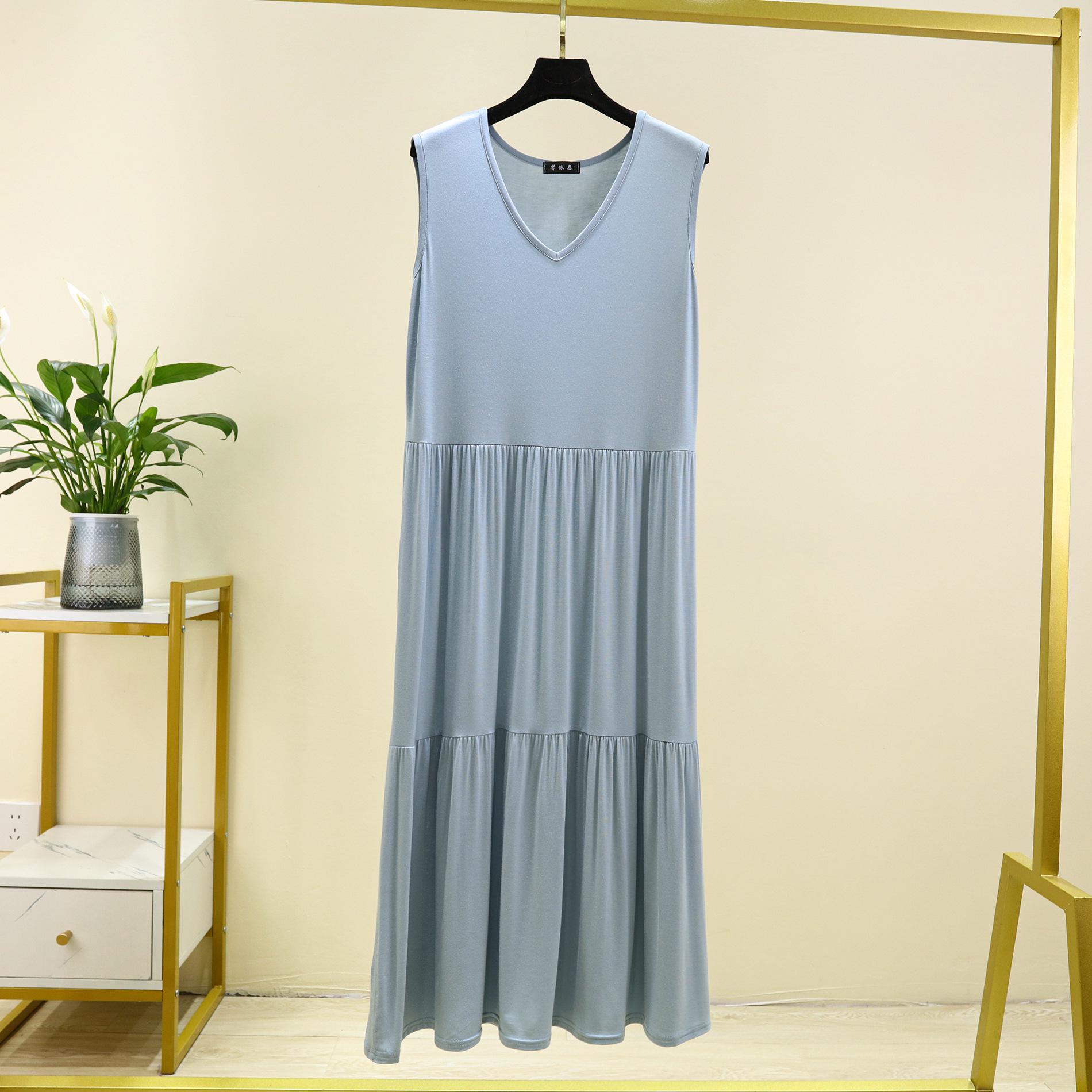 

Модальное платье-майка без рукавов с V-образным вырезом, летнее, стройнящее, больших размеров, пэчворк Extra Large светло-синий