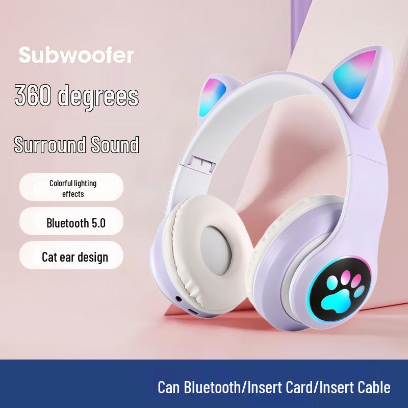 

Cat Ear Over-Ear Bluetooth Headphones with Heavy Bass & Flashing Lights - STN-28 Wireless Sports Headset