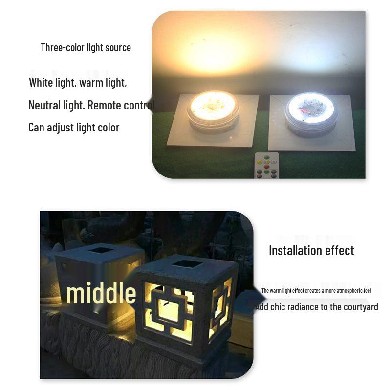 Antique Solar Stone Lantern with Gabion Lamp Wick and Carved Capital for Courtyard