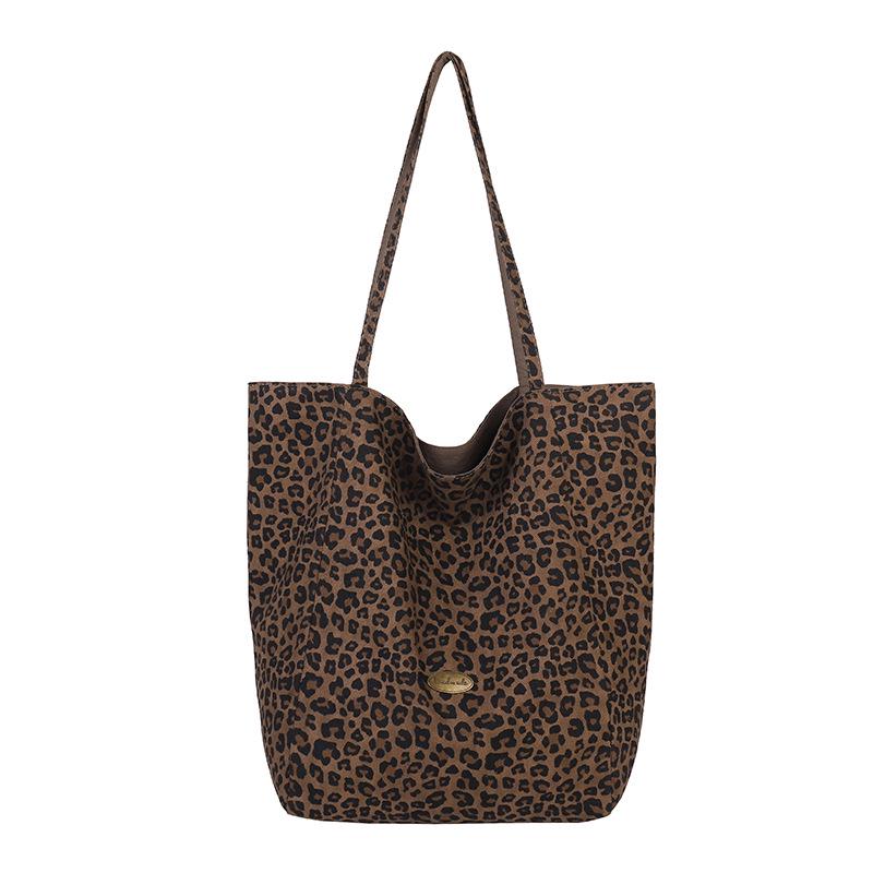 Borsa a Tote in Tela con Stampa Leopardo: Moda Donna 2026, Grande Capacità, Borsa a Spalla Casual per Autunno/Inverno.