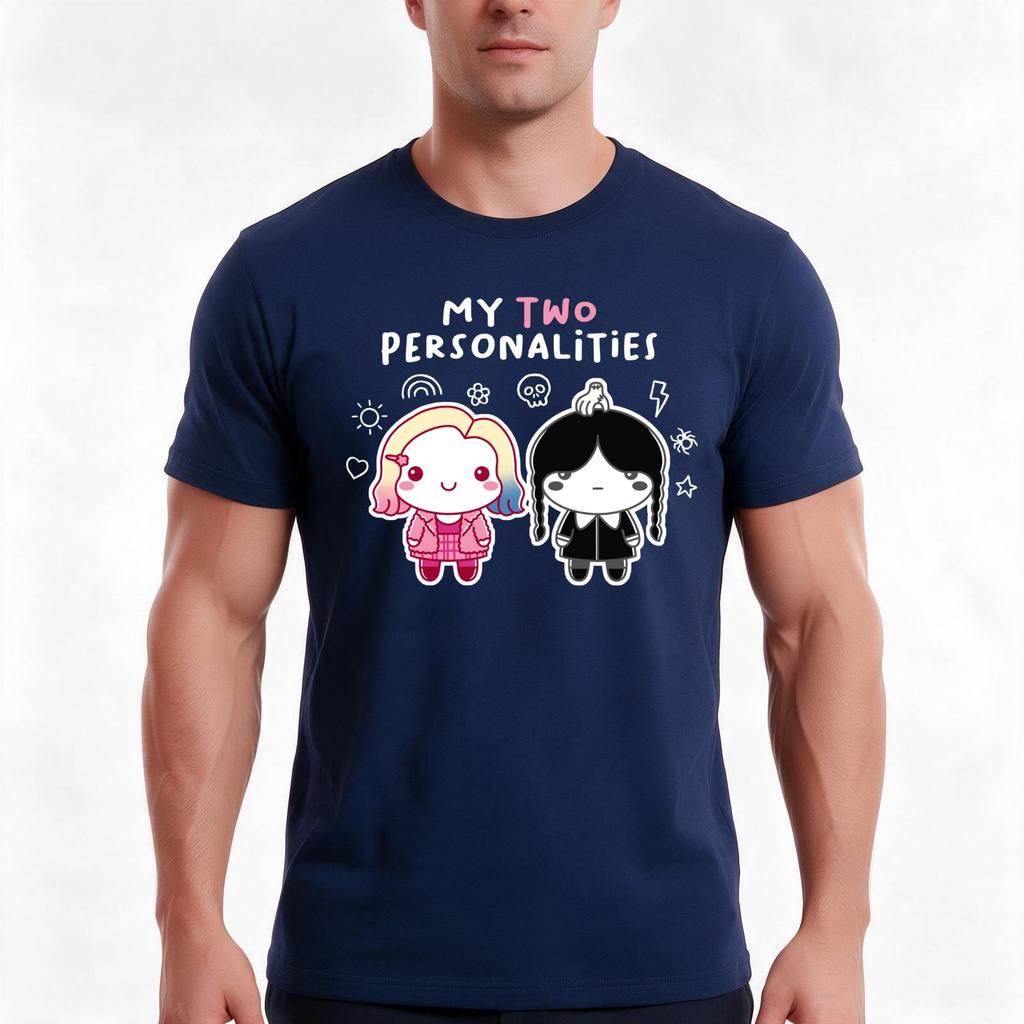 Two Personalities Tshirt Summer Casual Cotton Tee Oversized Streetwear Tops Vintage Graphic Print Loose Fit Short Sleeve