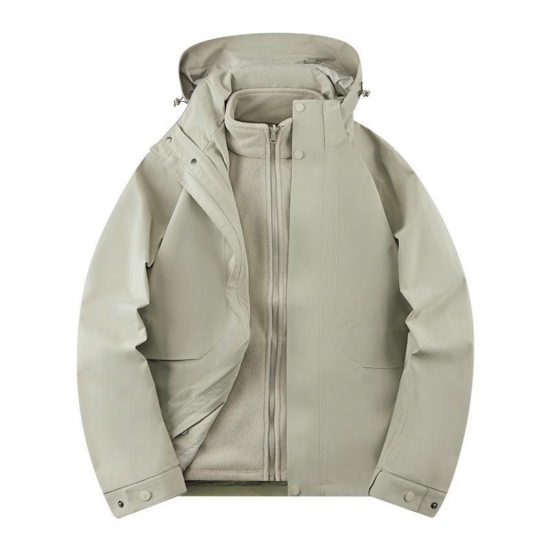 Three-in-One Detachable Windproof Goose Down Jacket: Cold-Resistant, Water-Repellent Outer, Warm Inner Layer for Couples