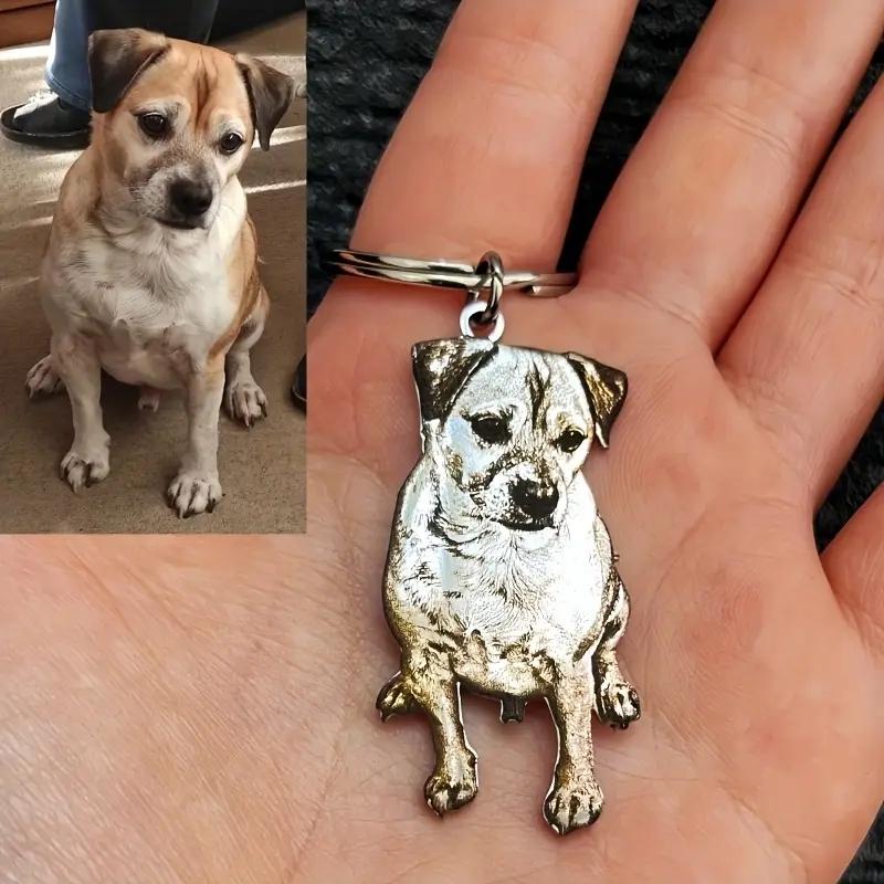 Custom Pet Portrait Keychain Engraved Cat & Dog Photos Portrait, Cute Animal Design, Perfect Gift for Pet Lovers silver