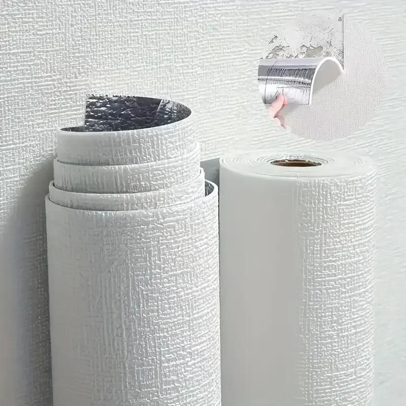 Self-adhesive Linen 3D Foam Wall Stickers PVC Solid Color Waterproof Background Wallpaper Home Renovation Decor TV Background