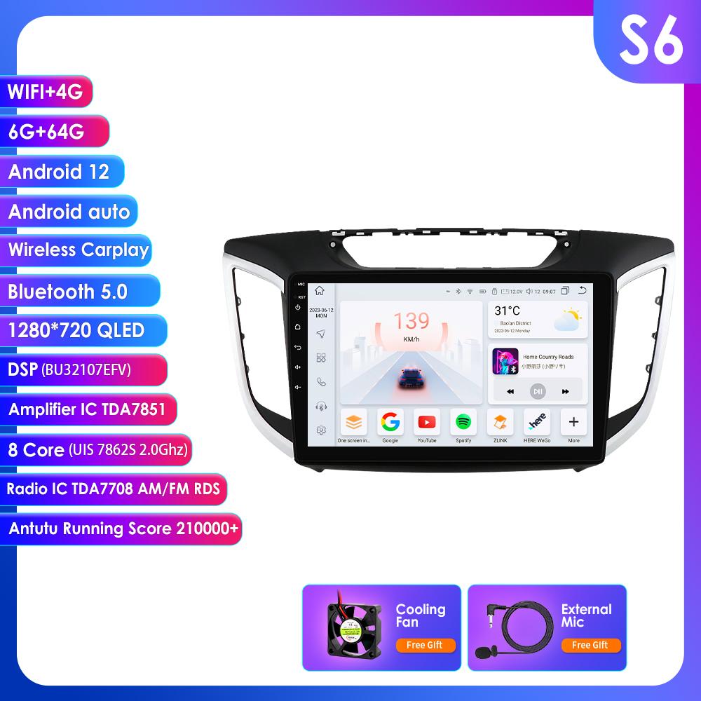 Hizpo 8+128 Android 12 Radio auto pentru Hyundai Creta IX25 2015 2016 2017 2018 2019 Player video multimedia Navigație GPS 2din Carplay 4G SWC Unitate principală