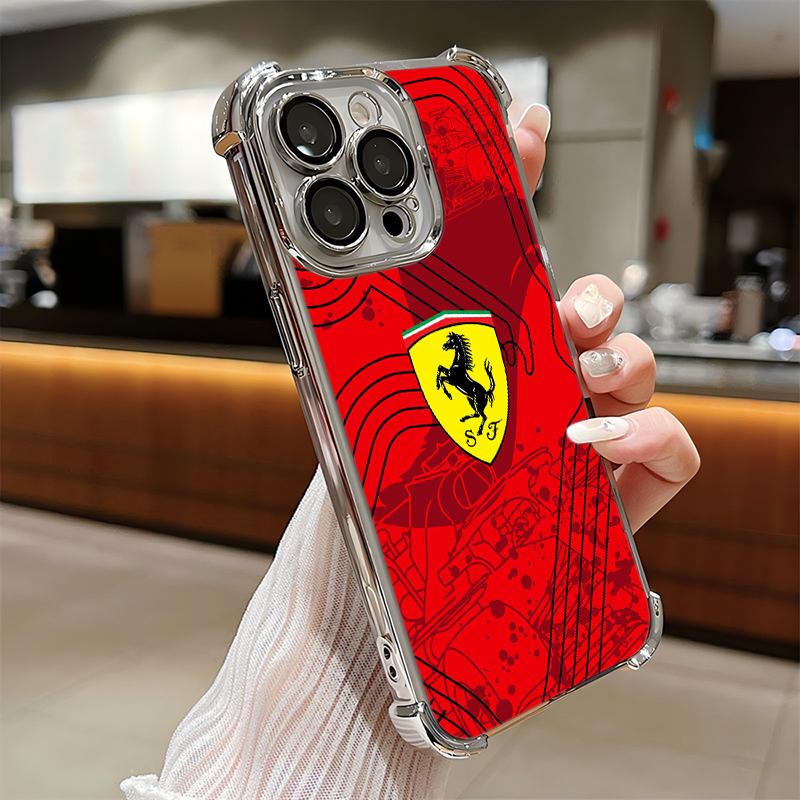 Popular car logo F-Ferraris Plating Phone Case For iPhone 17 16e 15 14 13 12 11 Pro Max X XR XSMax 7 8 Mini Air Plus Anti-Fall iPhone XSMax