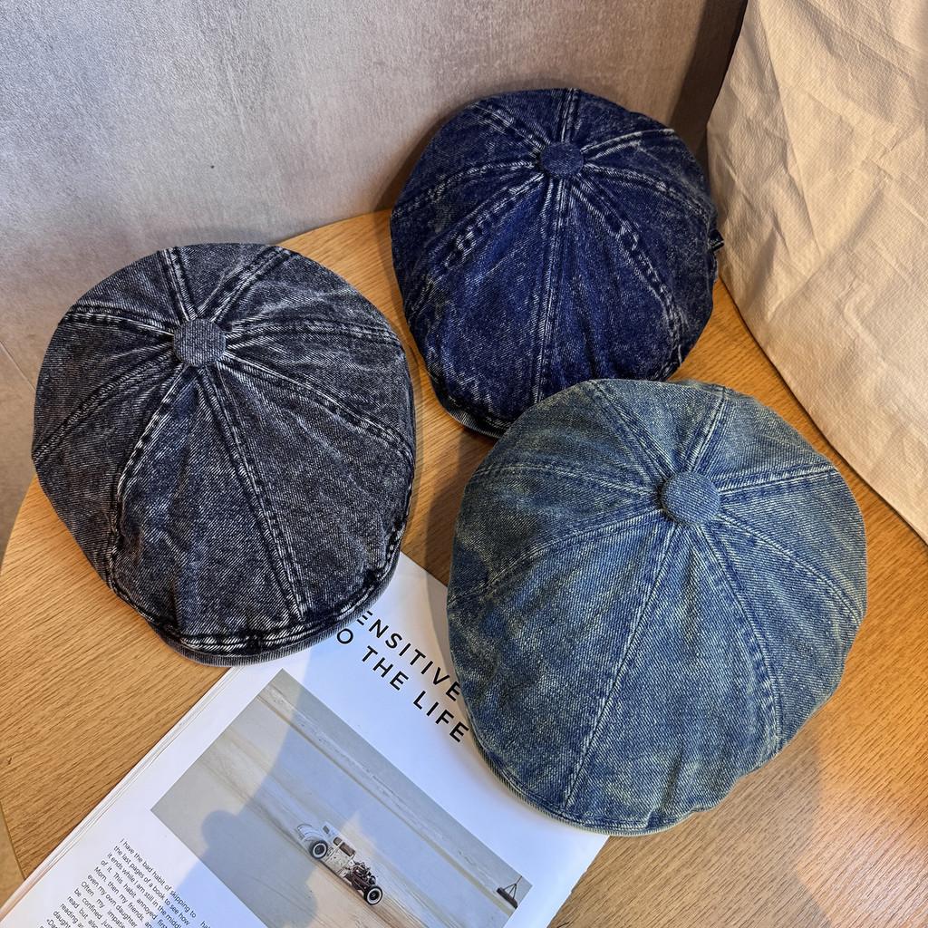 Retro Beret Denim Hat Short Brim Duckbill Cap For Women Casual Street Wear