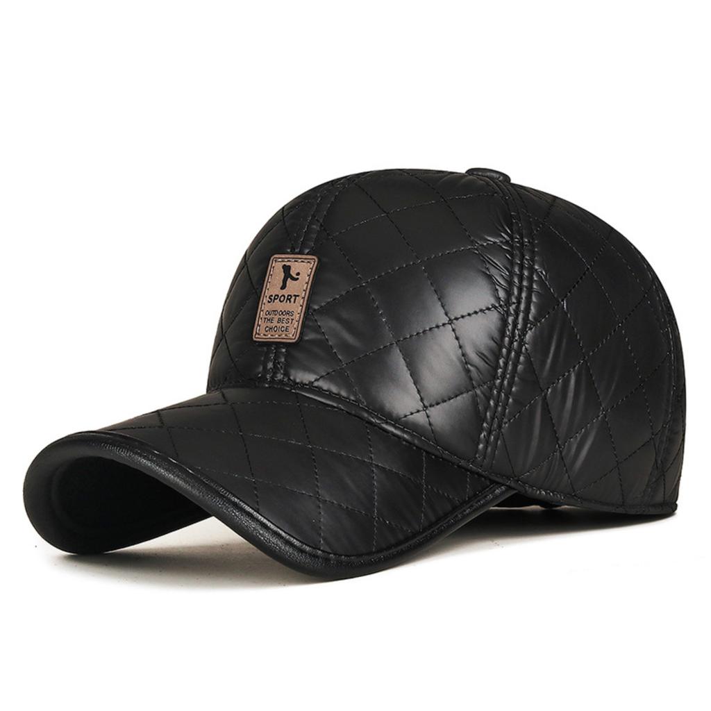 Winter PU-Lined Thickened Windproof Thermal Earflap Middle-Aged And Elderly Imitation Leather Quilted Embroidered Fashion Cold-Weather Baseball Cap