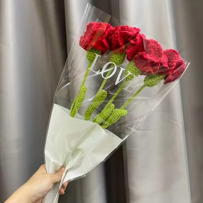 Heart Shaped Knitting Flower Carnation Flower Hand Woven Flower Creative DIY Bouquet Holiday Gifts