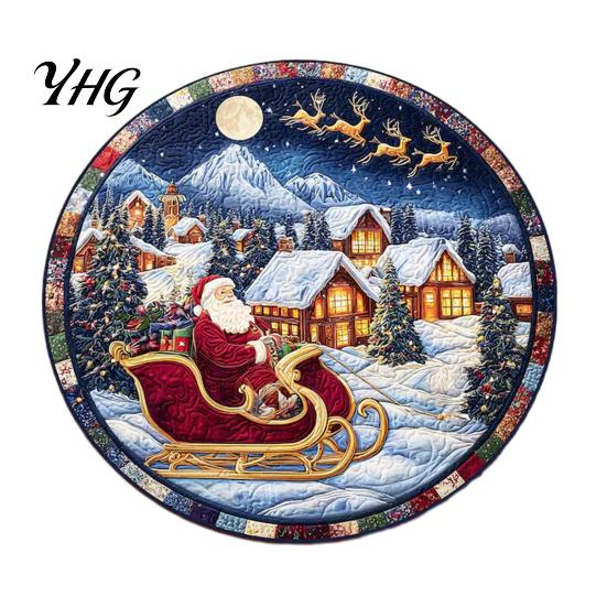 Washable Round Carpet Christmas Rug, 39" Imitation Cashmere Santa Snowflake Pattern, Pattern Rug Holiday Area for Home Living Room Bedroom Decor Stain