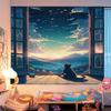Charming Anime Window View Tapestry  Scenic Landscape Design Ideal for Bedroom or Living Room DecorLarge Wall Hanging Artwork