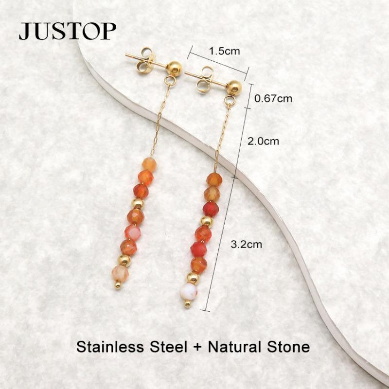 New Chinese Style High-end Ancient Style Titanium Steel Earrings New Chinese Style Retro Temperament Natural Stone Tassel Earrings