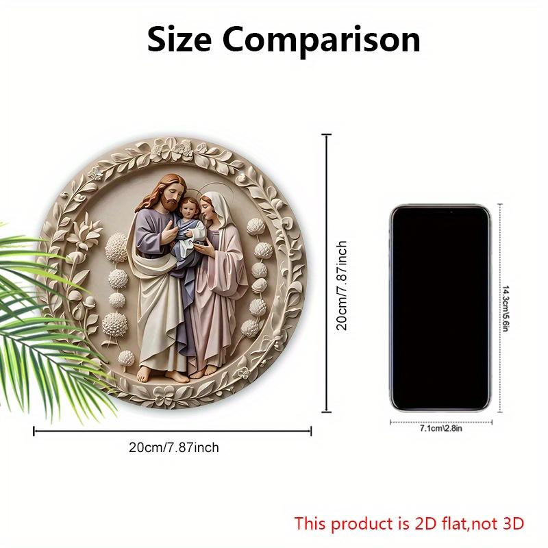 Nativity Scene Wooden Sign, Charming Jesus's Family Round Sign for Front Door Wall Church Hanging Decor, Ideal Christmas Gift for Christians
