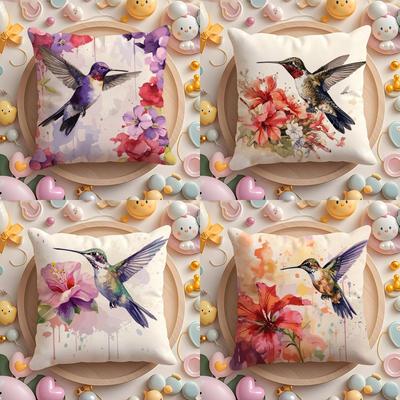 Kolibri Frühlingsblumen Kissenbezug Haus & Auto Mehrzweck Kissenbezug - Wendbar, Weich & Langlebig für den täglichen Gebrauch